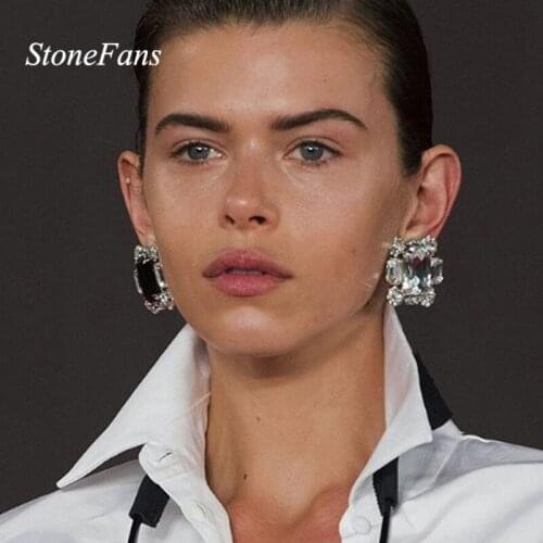 Temperament Crystal Square Earrings Rhinestone Clip on Earrings Without Piercing Ear Clips for Women Evening Party Jewelry Gifts