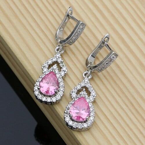 Water Drop Pink Cubic Zirconia Earrings 925 Sterling Silver Earrings Women Wedding Accessories Dropshipping Fashion Jewelry