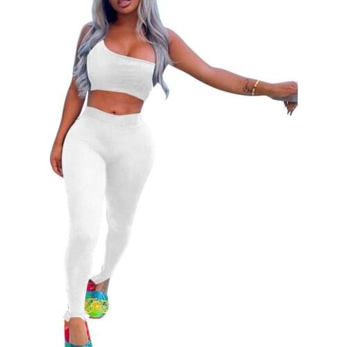 European and American Womens Fashion Casual Sleeveless Off-Shoulder Solid Color Trousers Sports Home Suit