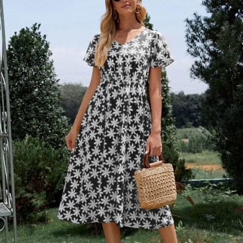 Summer Women Dress 2021 Print Color New Short Sleeve Casual Loose Autumn Long Female Vestido OL Beach Style Party Robe C2924