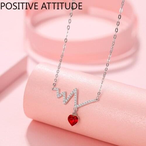 2020 new hot sale electrocardiographic ripple love CZ female pendant necklace wedding Valentines Day jewelry gift jewelry