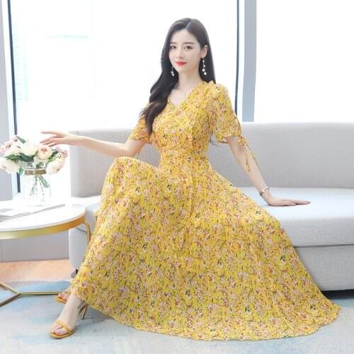 French dress 2021 new summer womens Korean version of large size autumn red chiffon floral dress