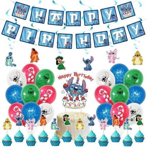 1 set Lilo & Stitch Party supplies blue Stitch Latex balloon Banners Colorful flags Boy and girl Birthday party decoration set