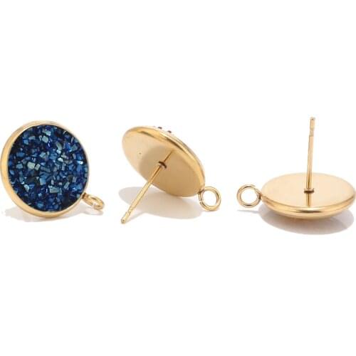 10pcs 12mm Round Resin Druzy Stainless Steel Stone Post Earring Findings with Loop Gold Stud Earrings Supplies