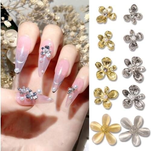 20pcs Gold Silver 3D Lilac Flower Alloy Nail Art Decorations Japanese Style Charming Flowers Designs DIY Manicure Accessories
