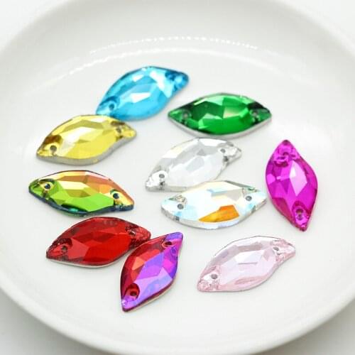 28pcs 10*20mm crafts Leaf Shape Rhinestone 2 Holes Beads Stones 2-Hole button bead For DIY colors For Clothes Wedding Dress