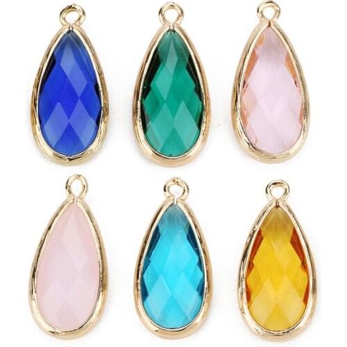 5Pcs/lot Colorful Water Drop Pendant Charms 12x25mm Glass Faceted Teardrop Connector Charm For Diy Jewelry Making
