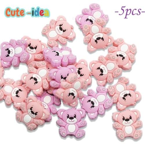 Cute-Idea Baby Animal Silicone Beads 5pcs Cartoons Mini Bear Teething Beads Infants Goods DIY Pacifier Chain Toys Accessories