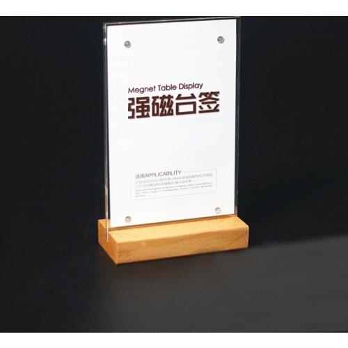 A6/A5/A4 Wood Desktop Exhibition Drinks Menu Card Holder, Acrylic Clear Panel Magnetic Paste Price Tag Card for Restaurant List
