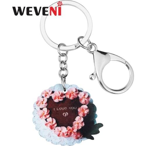 WEVENI Acrylic Valentines Day Flower Cake Key Chains Rings Bag Car Wallet Decoration Keychains For Women Girls Teens Charm Gift