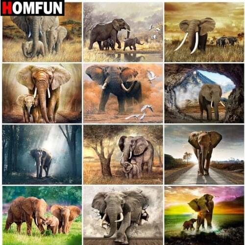 HOMFUN Full Square/Round Drill 5D DIY Diamond Painting "Animal elephant scene" Embroidery Cross Stitch 5D Home Decor Gift