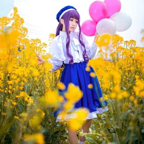 Anime Card Captor Tomoyo Daidoji Cosplay Costume Blue Dress Cloak Hat Socks Full Set Choir Costume
