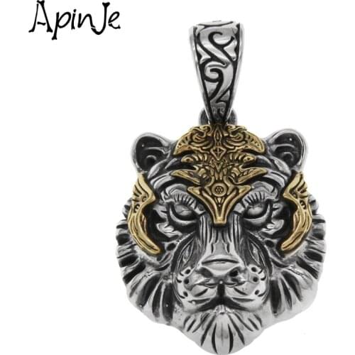 Apinje Vintage Animal Necklaces Pendants 925 Sterling Silver Gothic Tiger Head Pendants Punk Jewelry