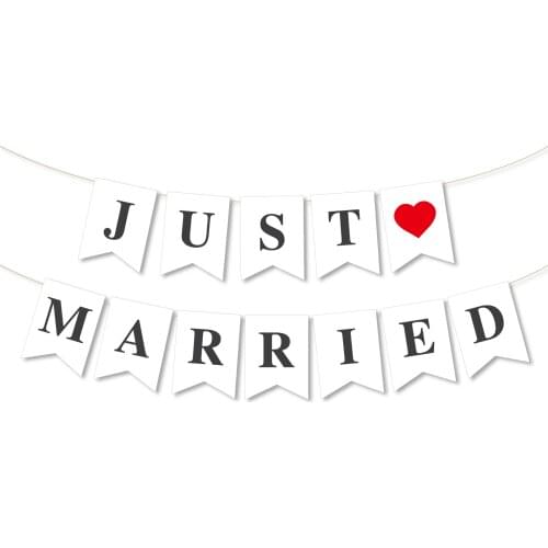 BA284 Sweet Heart Just Married Wedding Party Theme Paper Hanging Banners for Wedding Ceremony Valentine Day Party Decorations