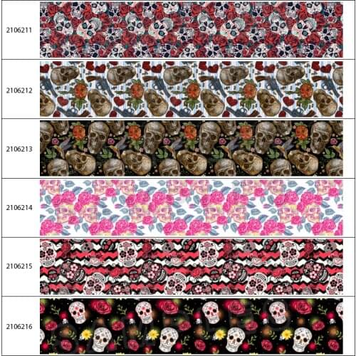 Day of the Dead Skull 10Yards Printed Grosgrain Ribbons DIY Hair Bows Handmade Materials