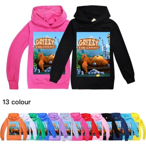 Lemmings Grizzy Bear Cotton Kids Clothes Boys 7 Years Fall Clothes for Kids Pink Shirt Teenage Girls Hooded T Shirt Big Egrils