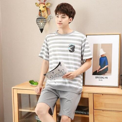 Teenagers Homewear Kids Pajama Sets 100% Cotton Summer Comfortable Boys Pajama Suits Sleepwear T-shirt + Pants School Students