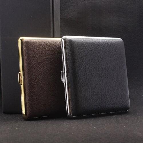 Genuine Leather Double-open Cigars Cigarettes Cases for 20 sticks Cigarette Stainless Steel Tobacco Cigarette Boxes Tools