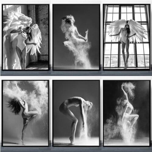 Naked Ballerina Angel Wings Woman Canvas Painting Modern Popular Poster Bedroom Living Room Home Decoration Mural