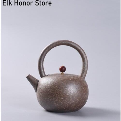 650ml Retro Handmade Ceramic Loop-handled Teapot Household High Capacity Teakettle Kung Fu Tea Teaware Accessorie Gift Packaging