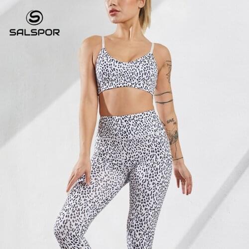 SALSPOR Leopard Sexy Two Piece Sets For Women Seamless Gym Tracksuits Ladies Sports High Waist Push Up Leggings Workout Clothing