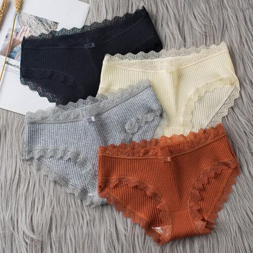 Lace Comfortable Sexy Cotton Women Panties Female Lingerie Big Size Breathable Middle-Waisted Ladies Briefs Underpants