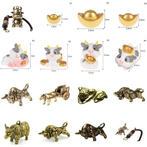 Brass Wall Street Bullfighting Key Ring Pendant Vintage Copper Lucky Bull Keychain Charm Chinese Feng Shui Hanging Jewelry Decor