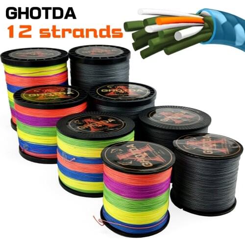 GHOTDA 1000M 500M 300M 100M X12 PE Fishing Line 12 Strands Multifilament Strong Carp Fishing Line 25-135LB