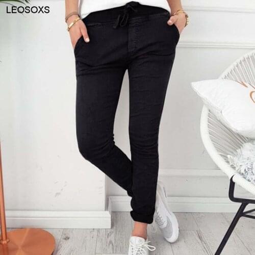 Summer Womens Pants 2021 New Fashion Casual Slim Tight Elastic Pants Sweatpants High Waist Drawstring Elastic Waist Trousers