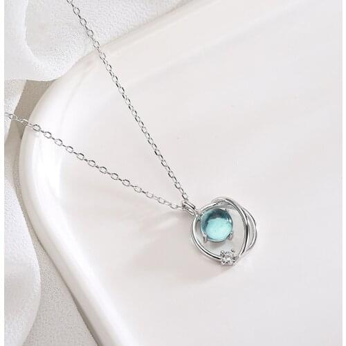 Fashion 925 Sterling Silver Necklace New Natural Moonstone Chokers Necklaces Women Pendant Jewelry Party Gifts Blue Gray Color