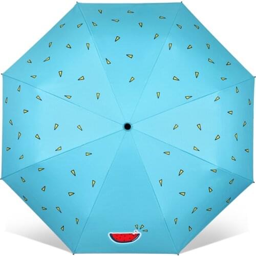 Fashion Art Illustration Cartoon Watermelon Blue Sun Umbrella 4 Folding Thickening 8 Rib Creative Sunshade Women Umbrellas