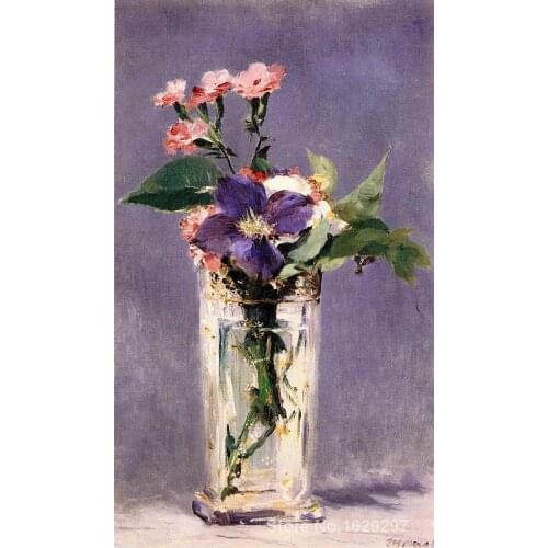 Wall art modern Pinks and Clematis in a Crystal Vase Edouard Manet Paintings Hand painted High quality