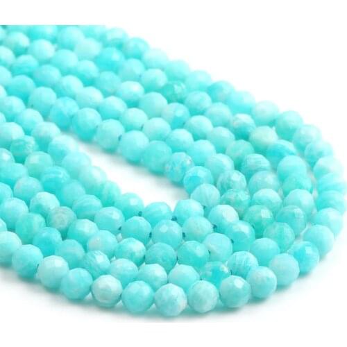 Natural Stone Beads Small Beads Faceted Amazonite 4,5mm Section Loose Beads for Jewelry Making Necklace DIY Bracelet (38cm)