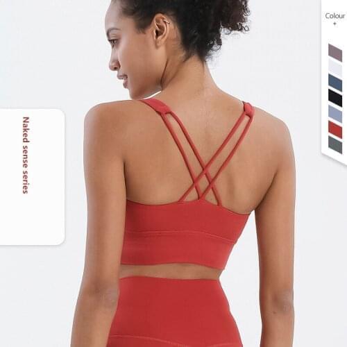 2021 New Cross-shoulder Straps Shockproof Gather Yoga Bra Sports Bra Push Up Tank Top Backless Bra Fitness Vest Underwear Women