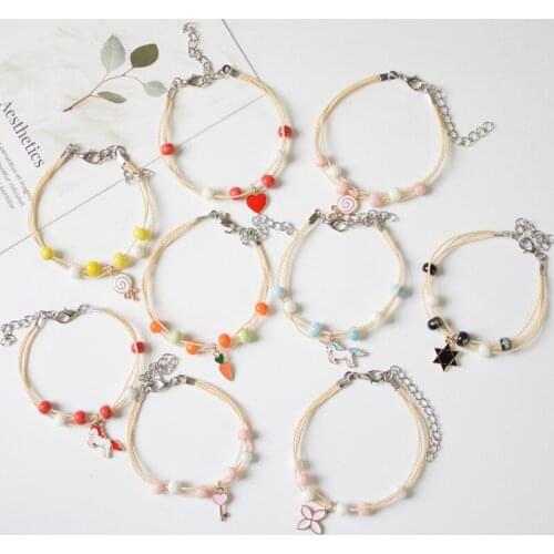 2021 New Planet Heart-shaped Key Pendant Ceramic Bracelet Female Couple Sister Bracelet Student Simple Sweet Bracelet Wholesale