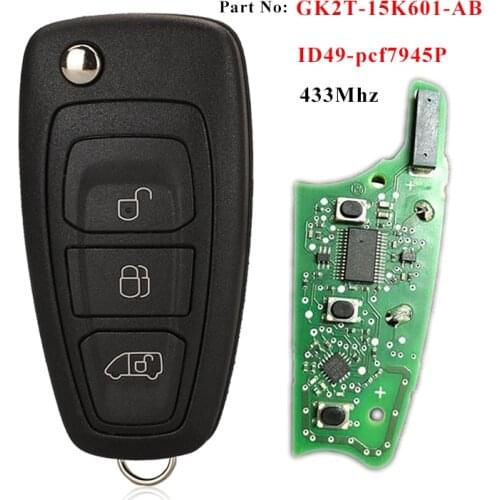 Jingyuqin Genuine Parts GK2T-15K601-AB /AA For Ford Transit TOURNEO 2015+ 433MHz ID49 PCF7945P Flip Remote Car Key Fob