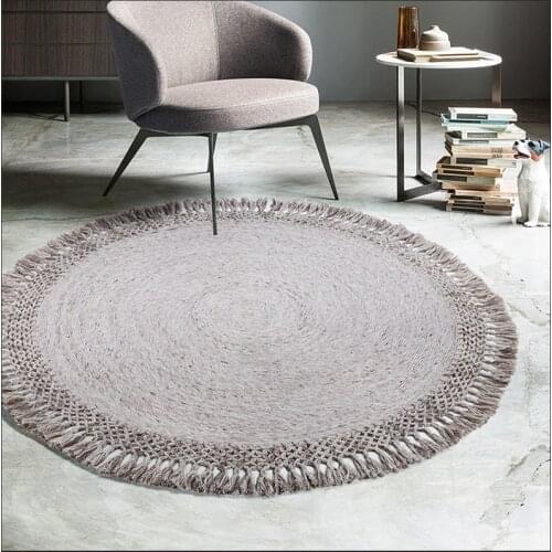Handmade Woven Wool Round Carpets For Living Room Study Floor Chair Mat With Tassel For Bedroom Tatami Rug Decor Imported India