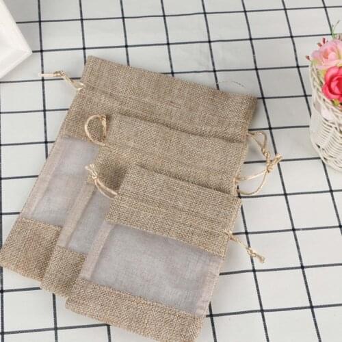 Linen Burlap Organza Bag with Drawstring for Wedding Party Favors Cosmetic Samples Goodies