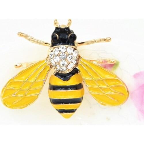 Stunning Austria Clear Crystal Alloy Enamel Lovely Yellow Bee Brooch Pin Men And Women Clothes Little Wasp Collar Pin