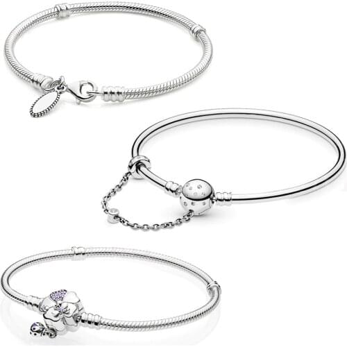 Classic Silver 925 Two-piece Binding Buckle Opener Moments Adjustable Chain Bracelet DIY Charm Original Female Jewelry Gift