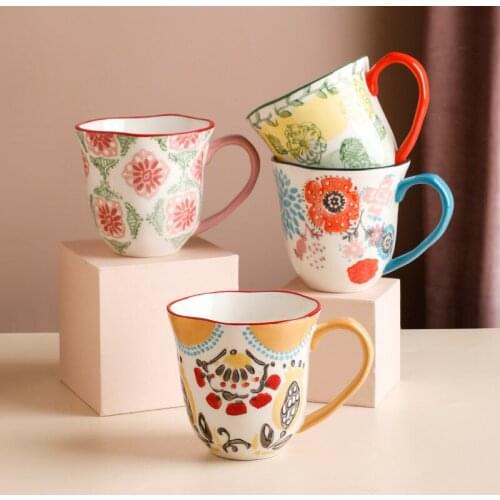 Hand-held Creative Ceramic Mug Hand-painted French Personality Retro Breakfast Mug Cereal Mug Milk Mug