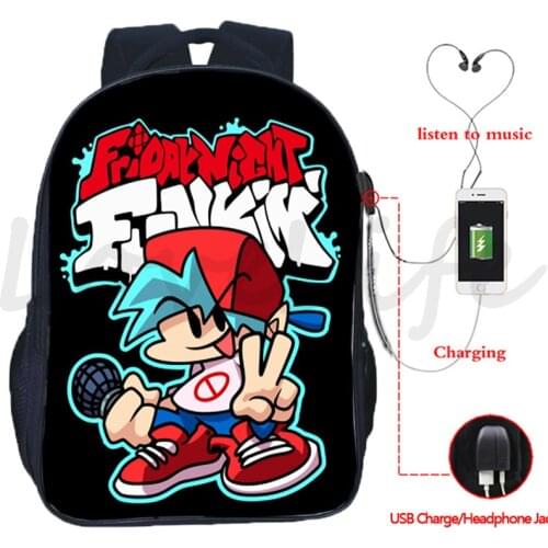 Friday Night Funkin Backpack Boys Girls Book Bags Beautiful Schoolbags USB Charging Knapsack Men Women Laptop Rucksack