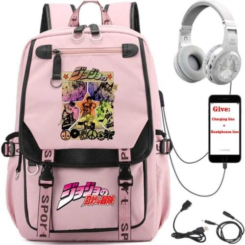 USB Charging teenagers Laptop packsack anime JoJos Bizarre Adventure backpack student School book Bag Women men Travel Backpack