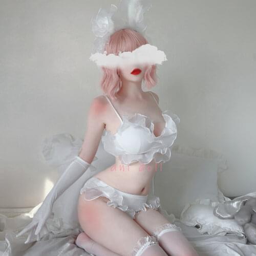 Sexy Lingerie Three Point Hanging Neck Bra Set Cute Bunny Girl Role Play Erotic Costumes Transparent Bikini Womens Underwear