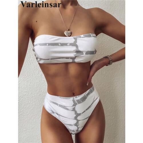 Sexy Bandeau High Waist Bikini Female Swimsuit Women Swimwear Two-pieces Bikini set Strapless Bather Bathing Suit Swim V2223
