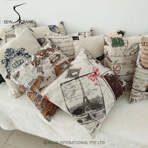 SewCrane Vintage Crown Triumphal Arch Seashell Starfish Effel Tower Decorative Throw Pillow Cotton Linen Cushion Cover