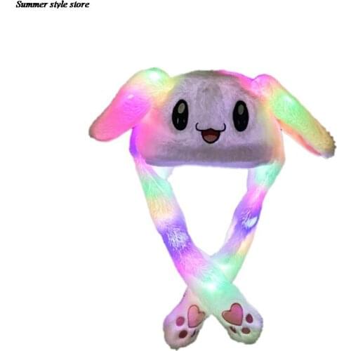 Plush Rabbit Ears Hat Hand Pinching Ear To Move Vertical Ears Cap Kids Women Party Unicorn Performance Gifts Girl Glowing Hat