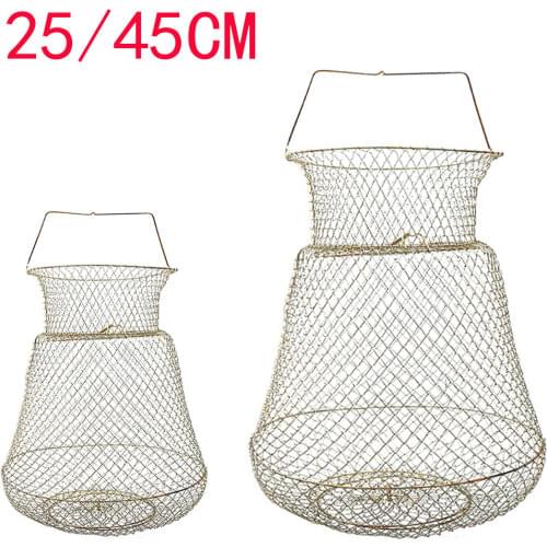 Foldable Steel Fish Basket Outdoor Portable Wire Woven Crab Lobster Storage Cage Fishing Trap Net Fish Protection Accessories