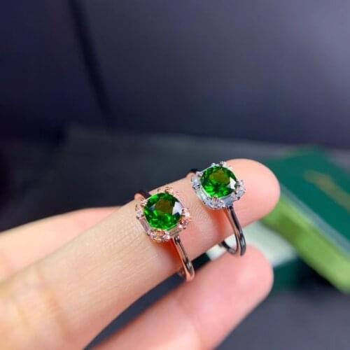 Fashion green diopside gemstone ring for girl 925 silver jewelry birthday party anniversary gift natural gem bright green color
