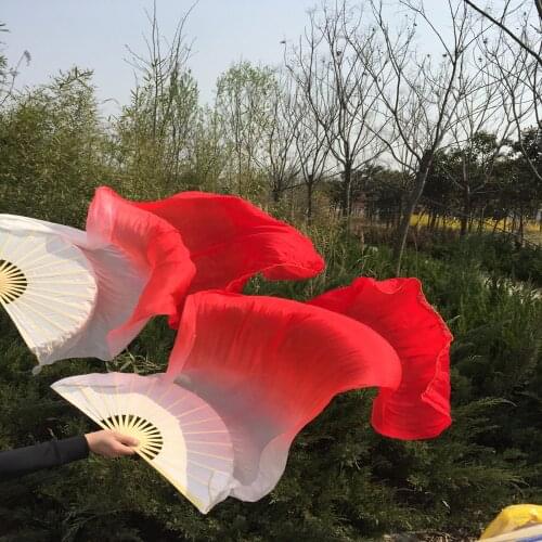 New Arrival 6ft size 1pair=1L+1R 100% real silk fan veils for bellydancing profession silk dancing fan veil,factory price
